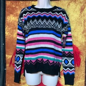 NO BOUNDARIES-Junior’s multicolored acrylic long sleeve crew neck sweater